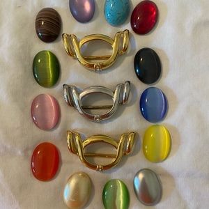 PREMIER DESIGNS 2GOLD & 1SILVER PLATED SLIDES  w/13 INTERCHANGEABLE CABOCHONS